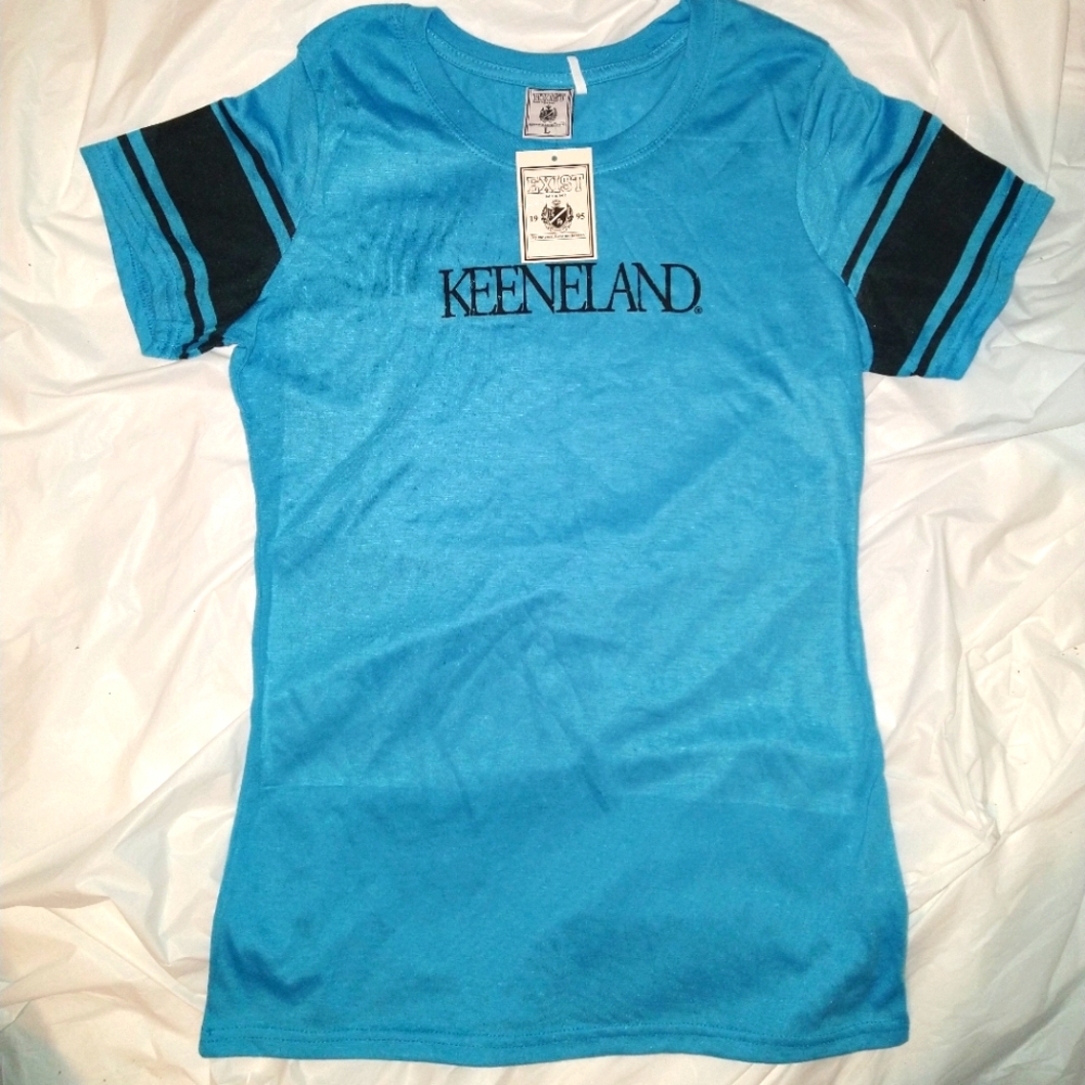Exist Miami brand Keeneland women's SS blue and black T shirt  size large